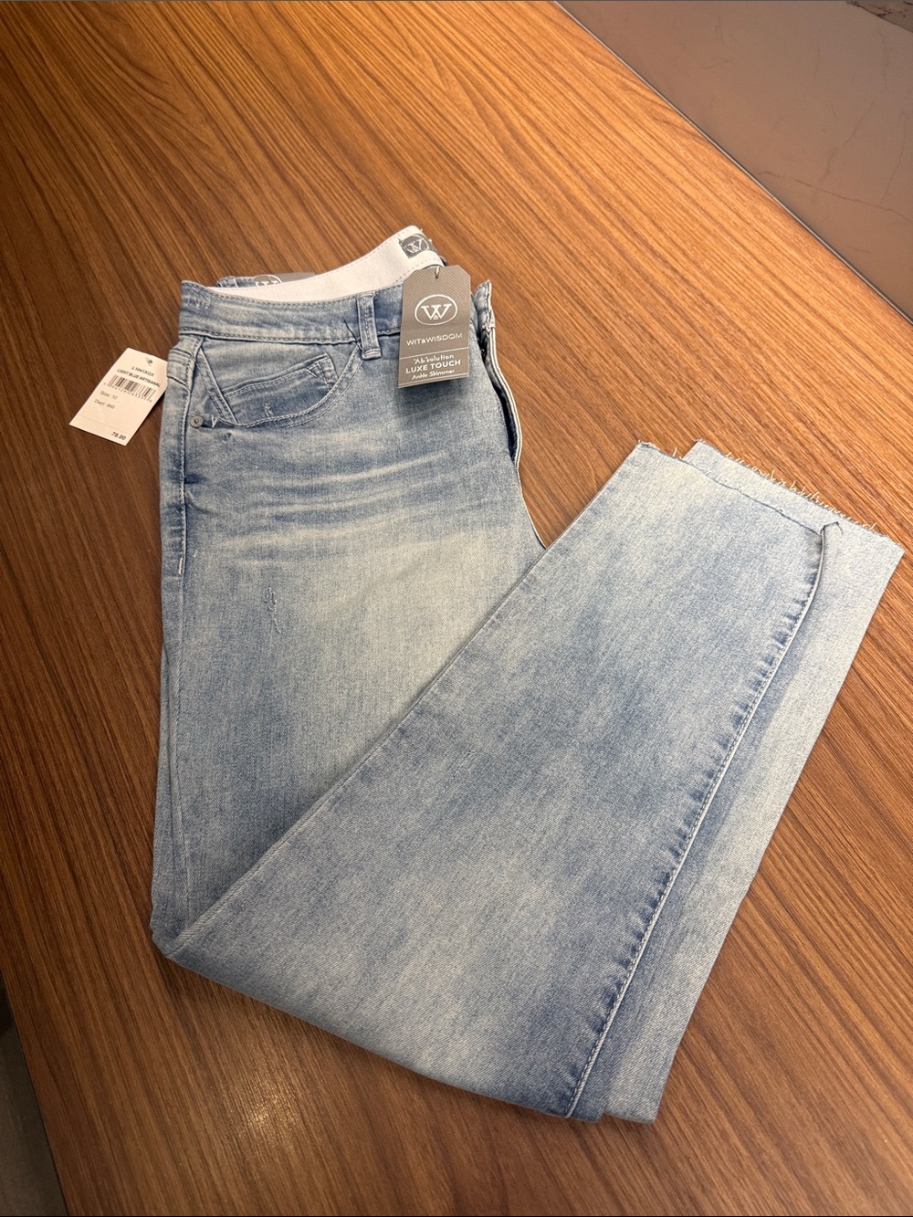 Wit & Wisdom Faded Light Blue Straight Jeans with Raw Hem